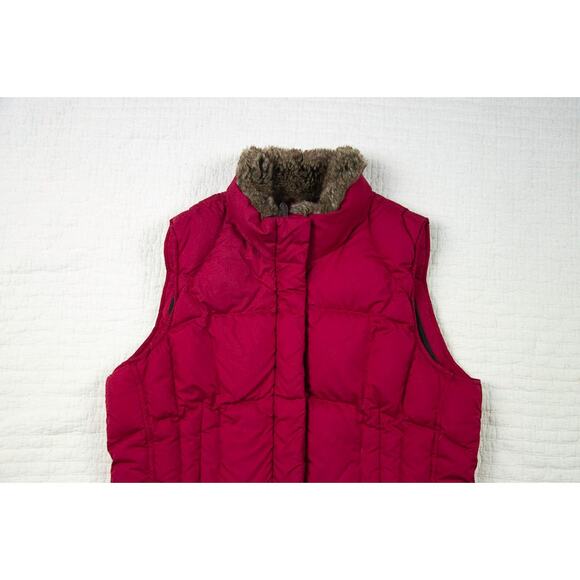 Eddie Bauer Womens Quilted Burgundy Red Goose Down Faux Fur Collar Vest M - Picture 6 of 10